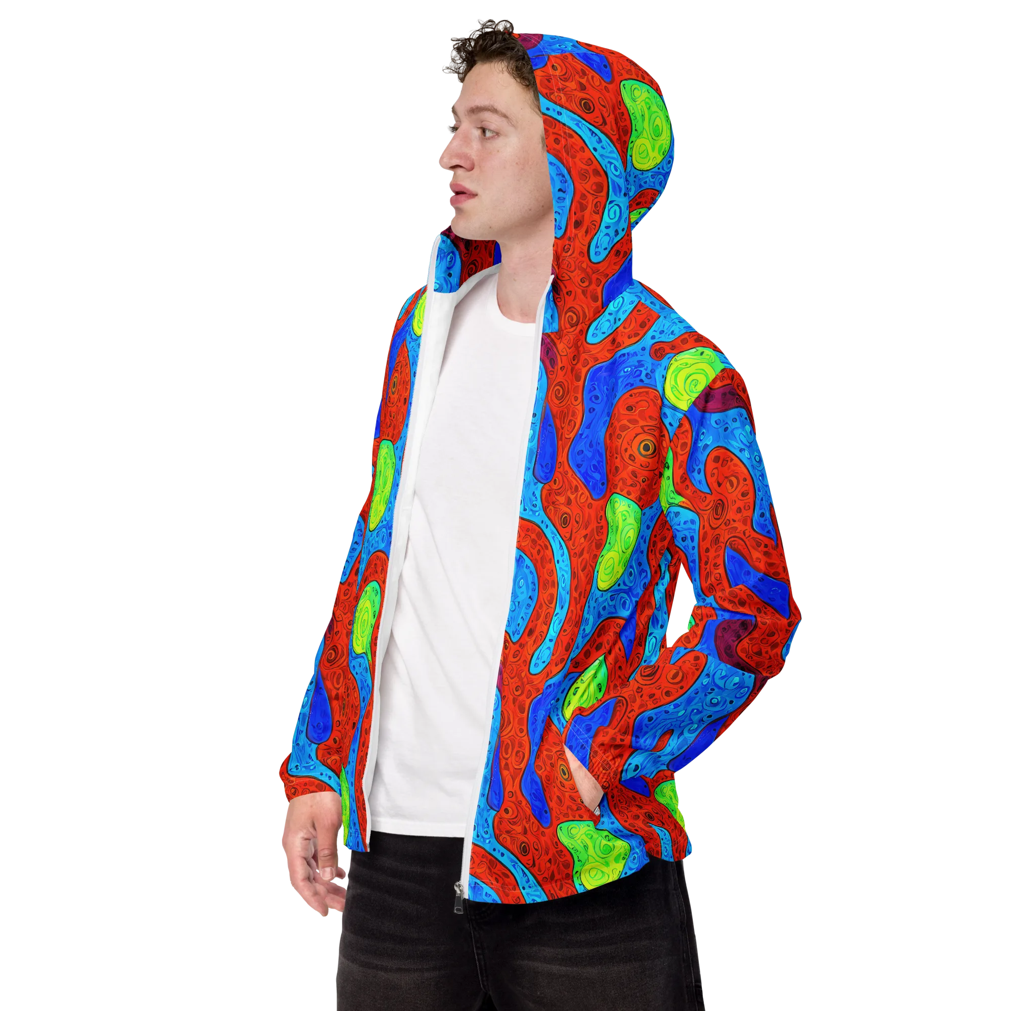 Amoeba Arcade on Men's Windbreaker — Left Front
