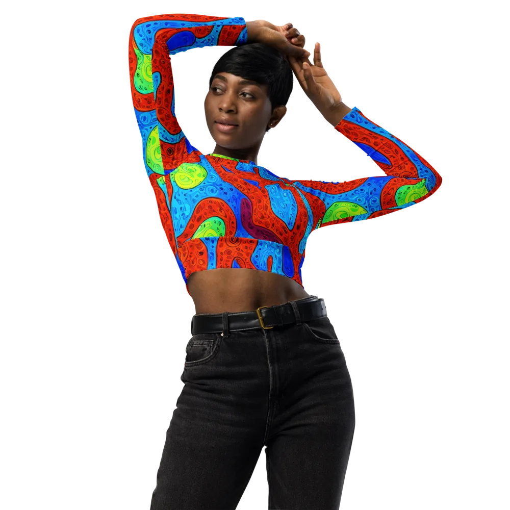 Amoeba Arcade on Long Sleeve Crop Top — Front
