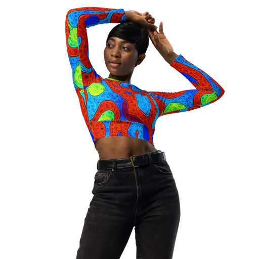Amoeba Arcade on a Long Sleeve Crop Top