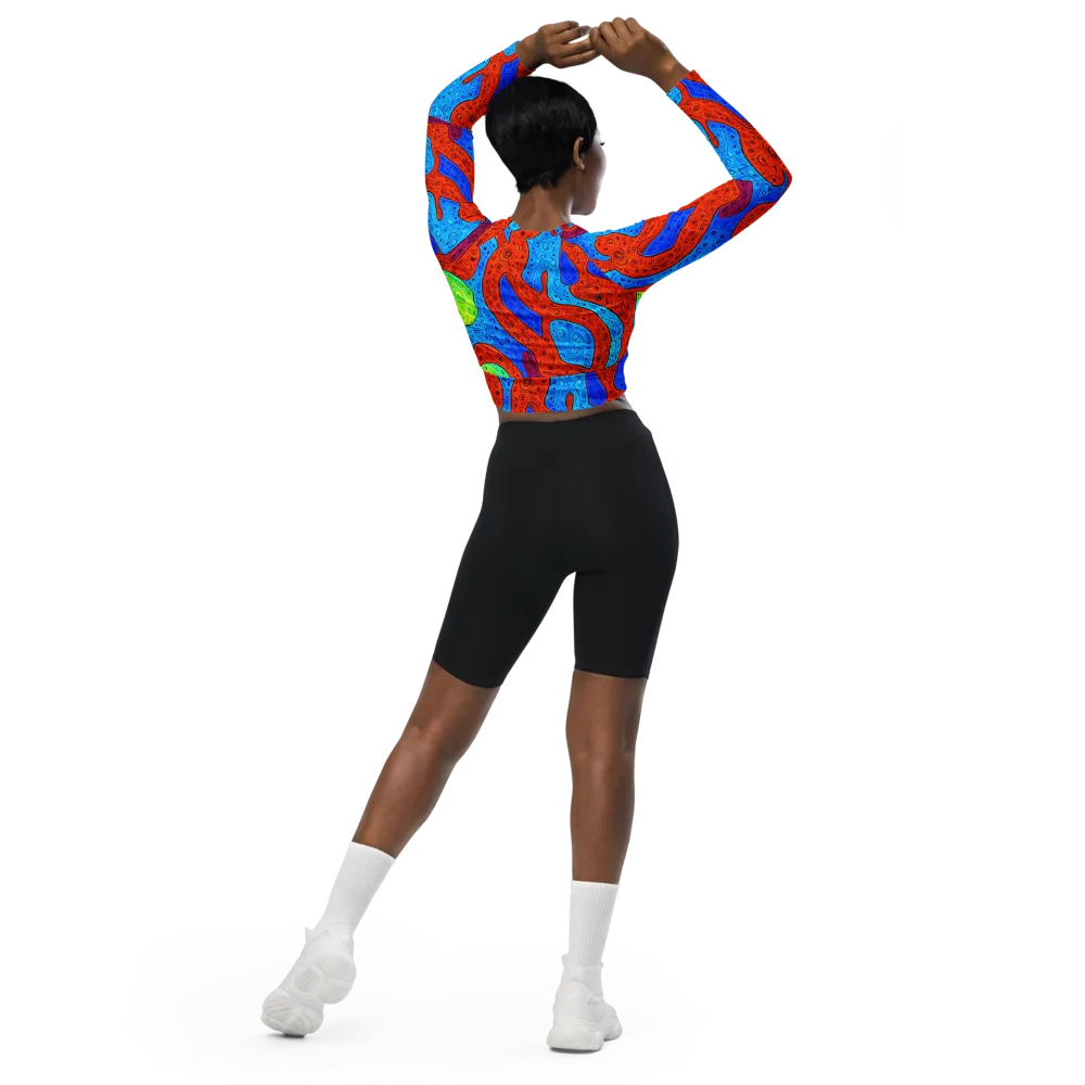 Amoeba Arcade on Long Sleeve Crop Top — Back