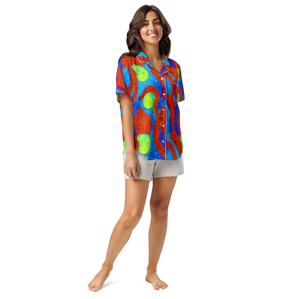 Amoeba Arcade on Women's Short Sleeve Pajama Top — Front