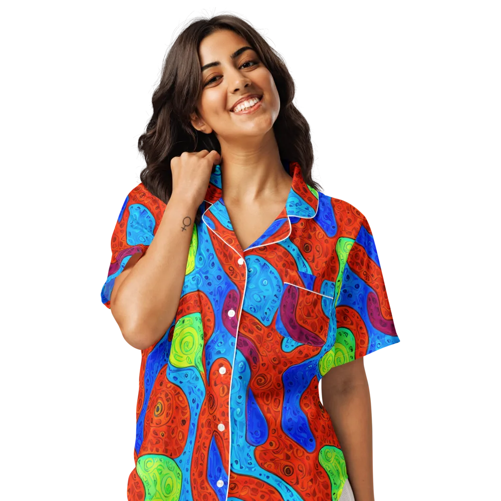 Amoeba Arcade on Women's Short Sleeve Pajama Top — Front