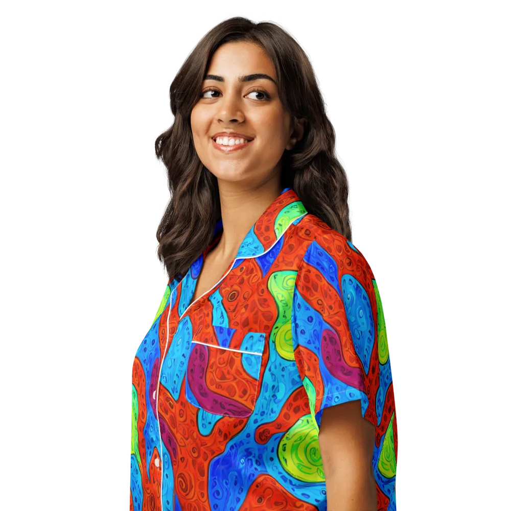 Amoeba Arcade on Women's Short Sleeve Pajama Top — Left Front