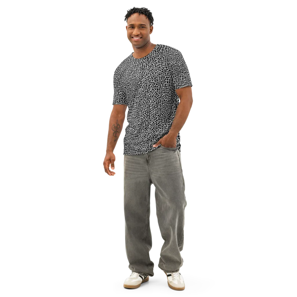 Lacquer Grid on Men's Cotton Crew Neck T-Shirt — Front