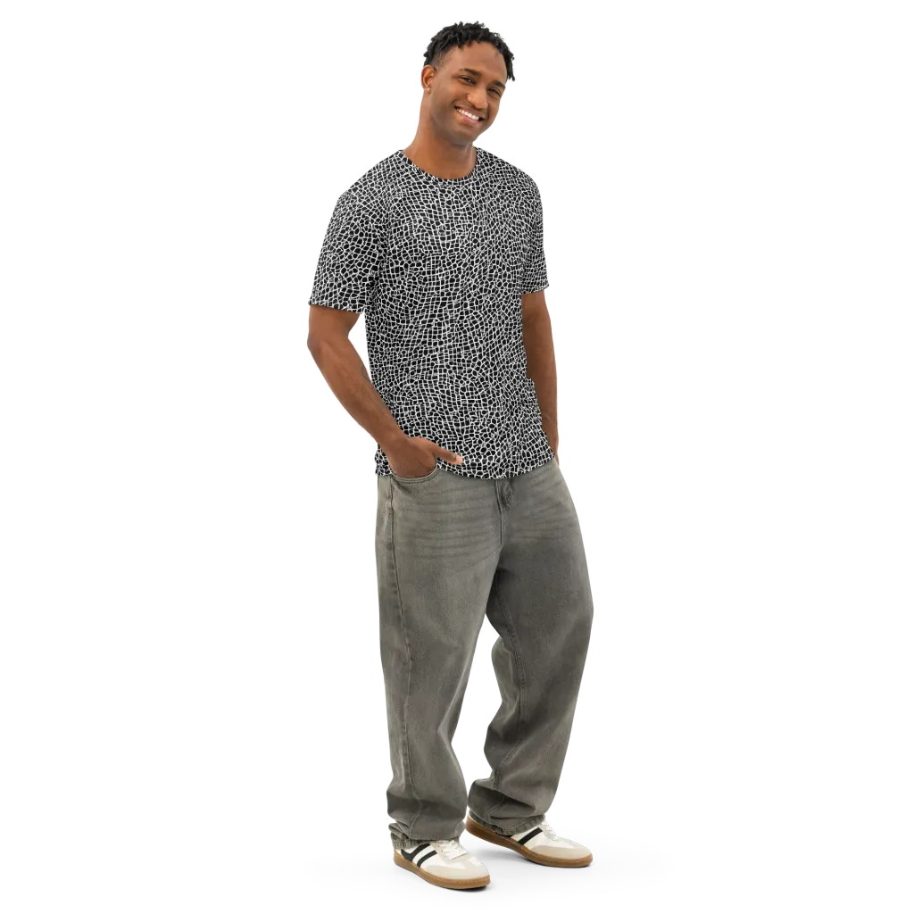 Lacquer Grid on Men's Cotton Crew Neck T-Shirt — Right Front