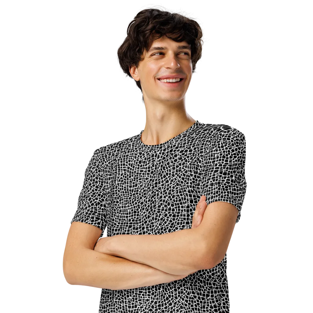Lacquer Grid on Men's Crew Neck T-Shirt — Left Front
