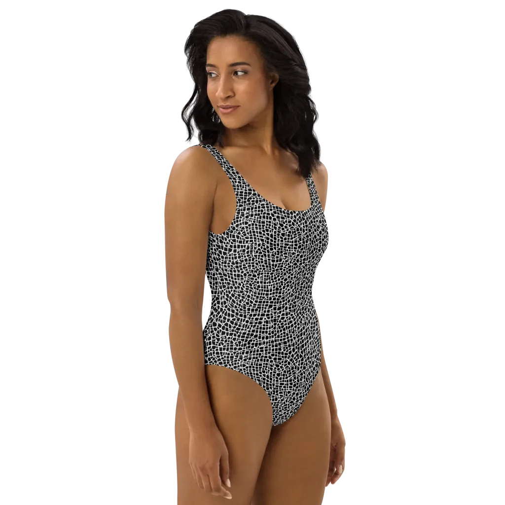Lacquer Grid on One-Piece Swimsuit — Right