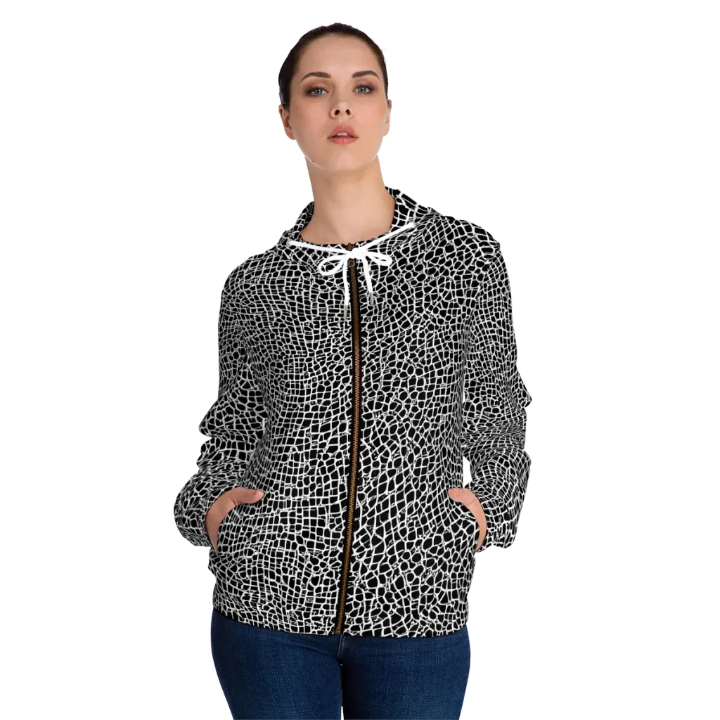 Lacquer Grid on Women's Full-Zip Hoodie — Front On Person