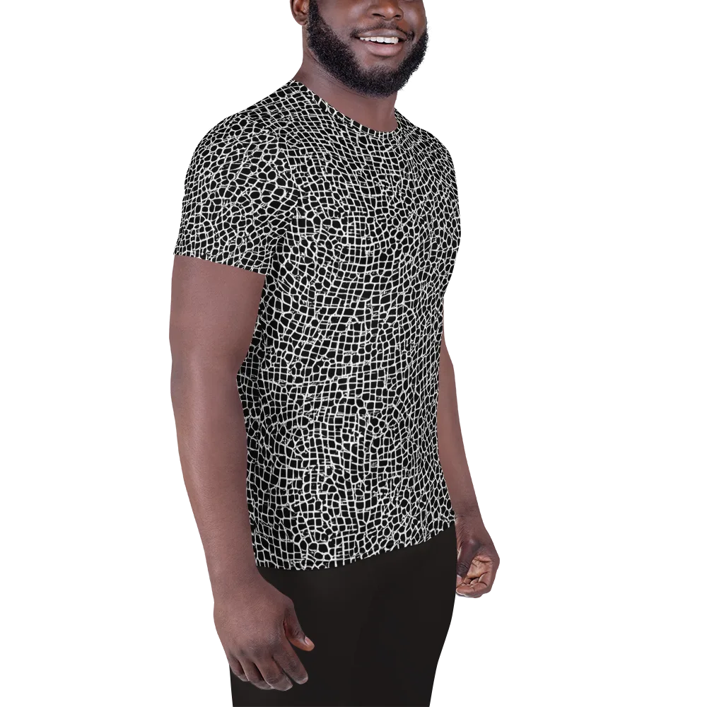 Lacquer Grid on Men's Athletic T-Shirt — Right