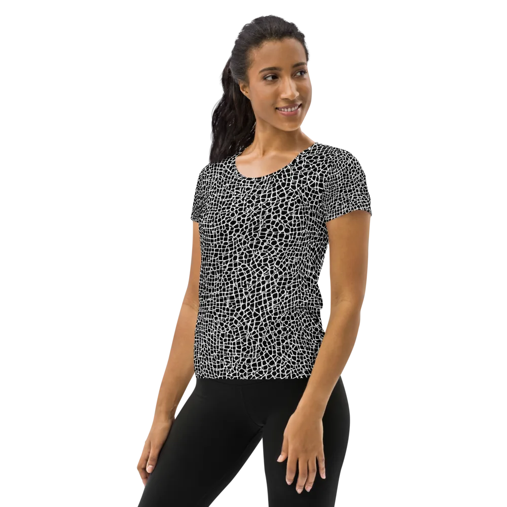 Lacquer Grid on Women's Athletic T-Shirt — Left