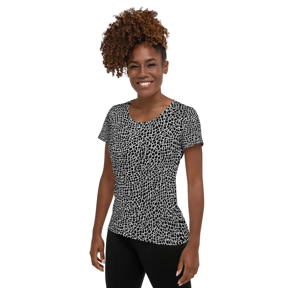 Lacquer Grid on Women's Athletic T-Shirt — Left