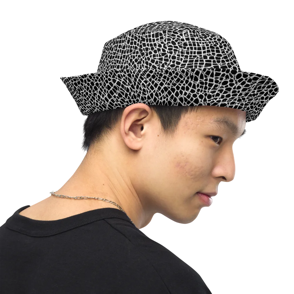 Lacquer Grid on Reversible Bucket Hat — Right Outside
