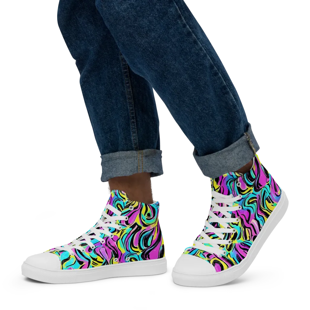 Plasma Twist on Men's High Top Canvas Shoes — Left