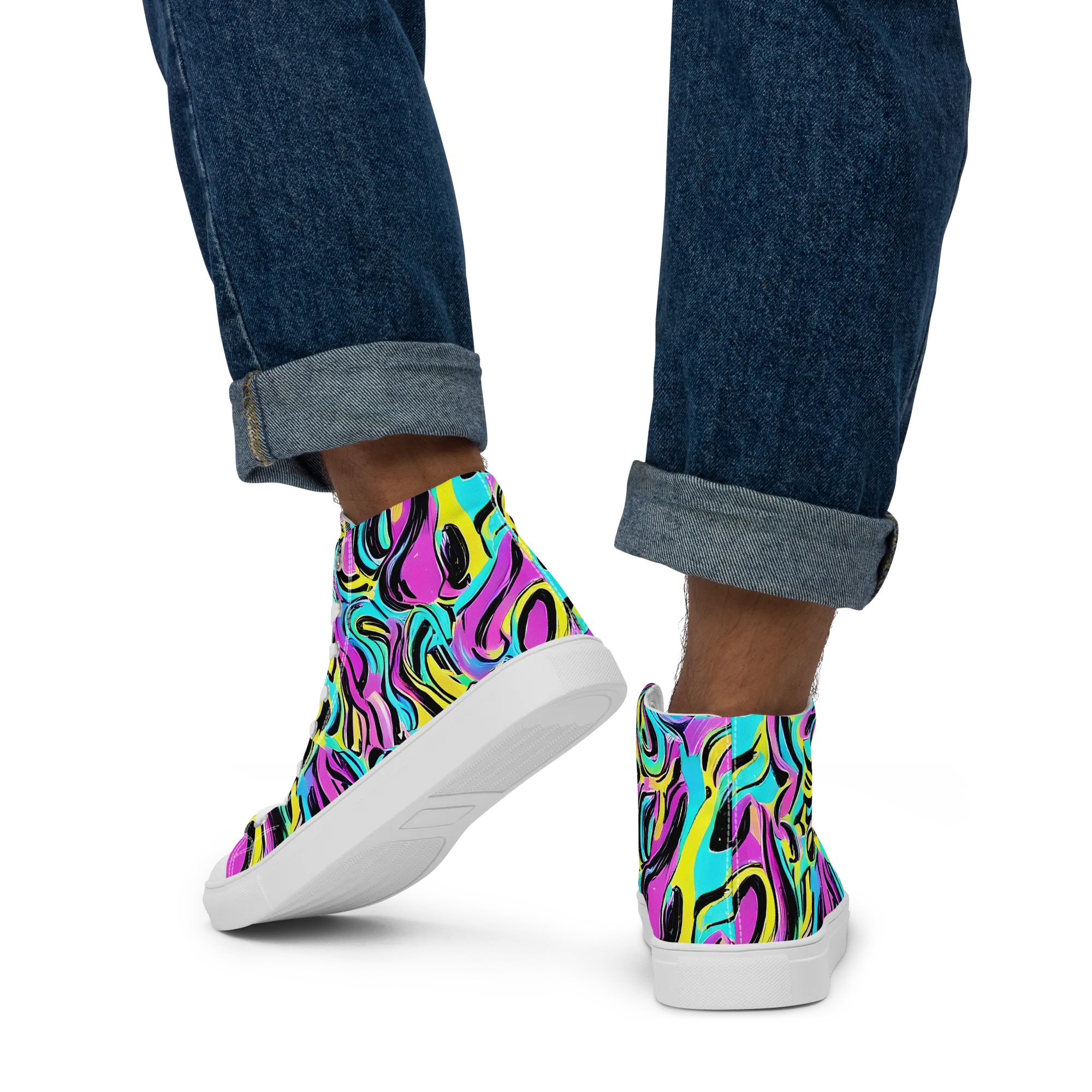 Plasma Twist on Men's High Top Canvas Shoes — Back
