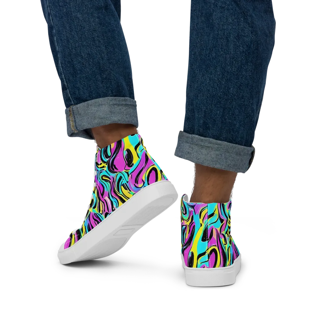 Plasma Twist on Men's High Top Canvas Shoes — Back
