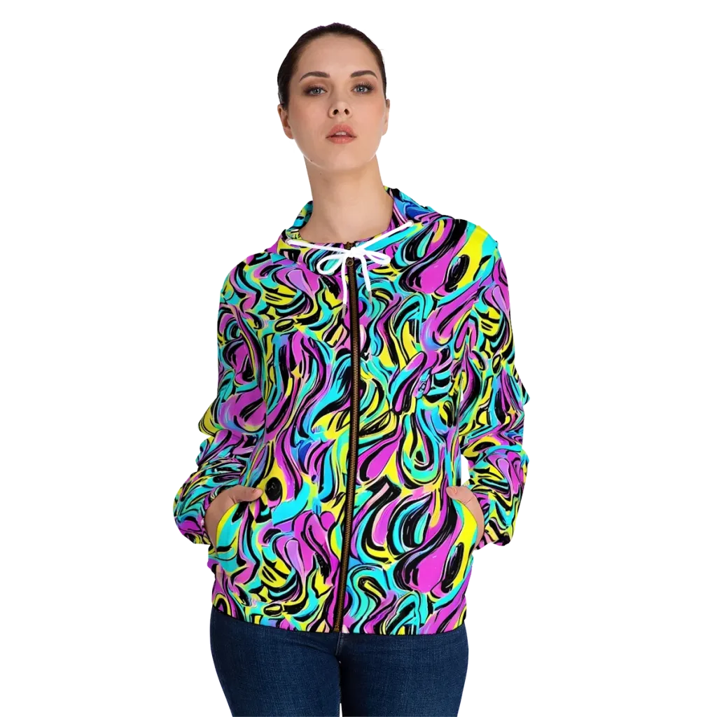 Plasma Twist on Women's Full-Zip Hoodie — Front On Person