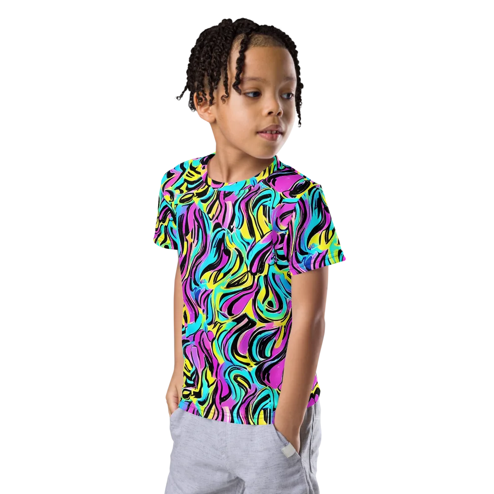 Plasma Twist on Kids Crew Neck T-Shirt — Left Front