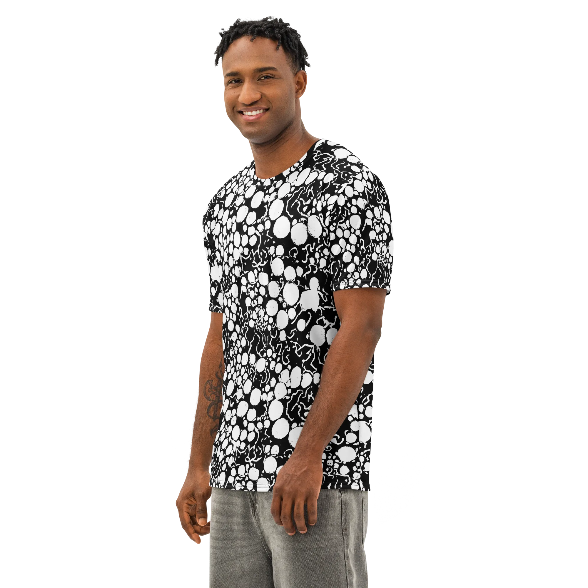 Ink Bubble Riot on Men's Cotton Crew Neck T-Shirt — Left Front