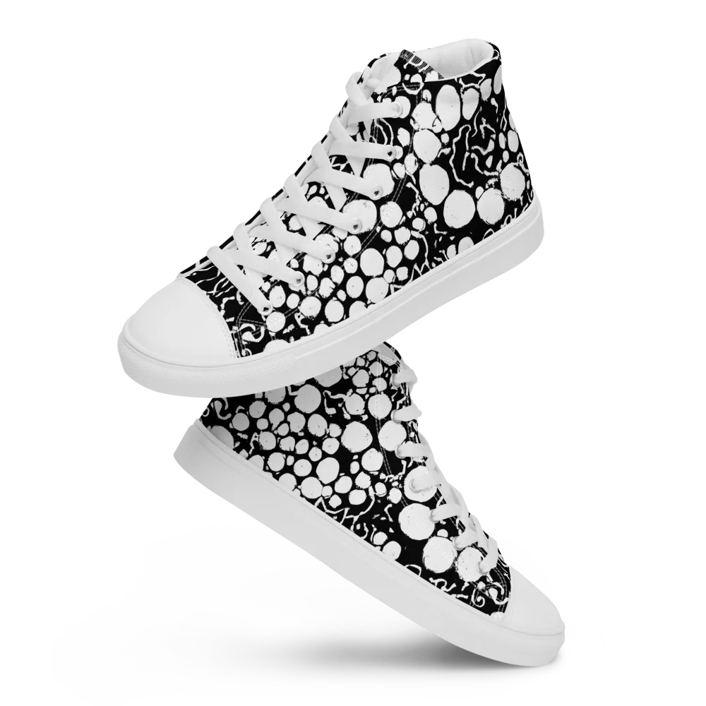 Ink Bubble Riot on Men's High Top Canvas Shoes — Front
