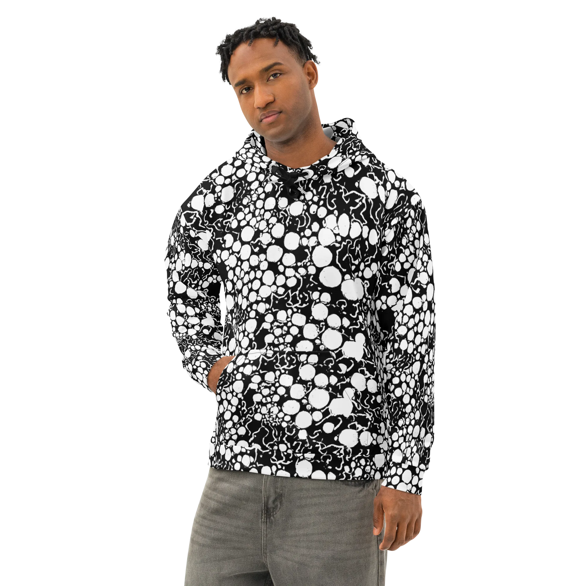 Ink Bubble Riot on Cotton Hoodie — Left Front
