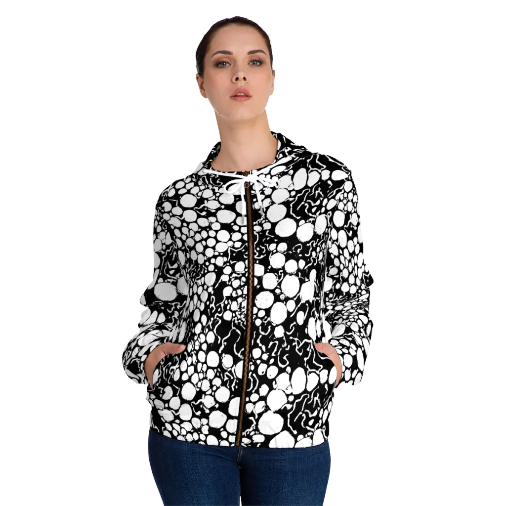 Ink Bubble Riot on Women's Full-Zip Hoodie — Front On Person