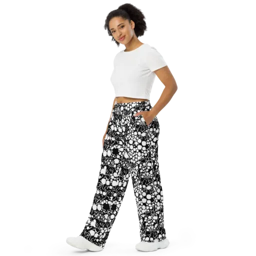 Ink Bubble Riot on a Wide-Leg Pants