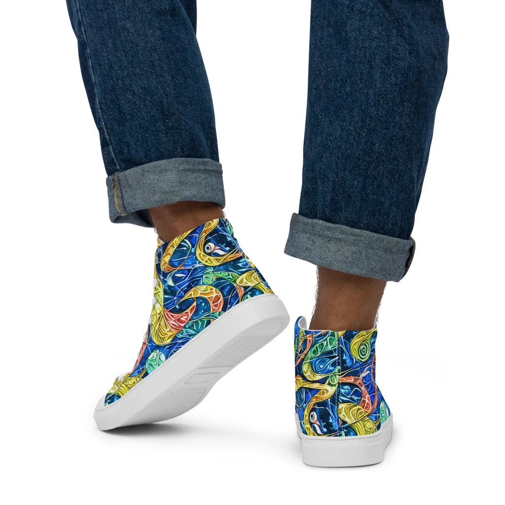 Sonic Tide on Men's High Top Canvas Shoes — Back