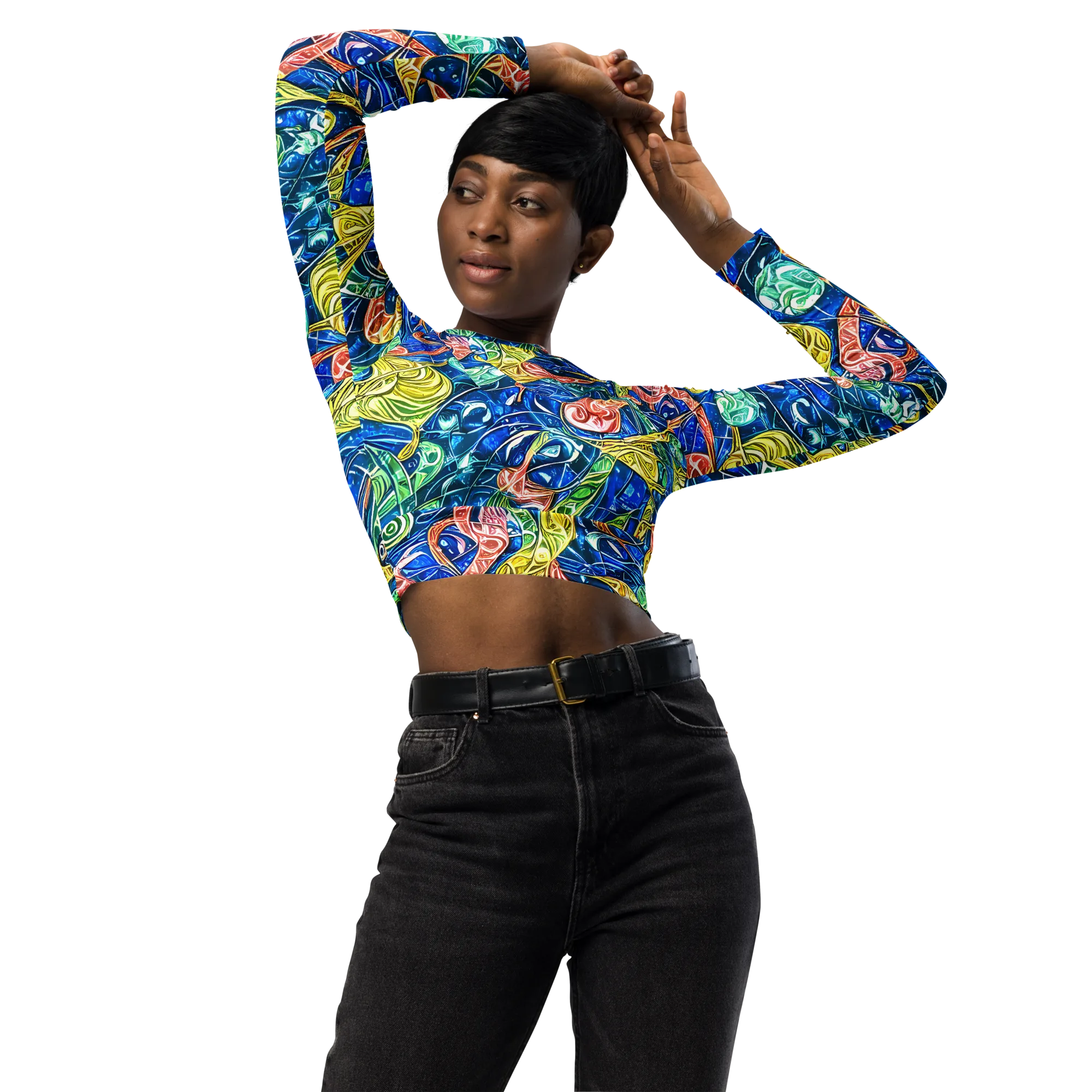 Sonic Tide on Long Sleeve Crop Top — Front