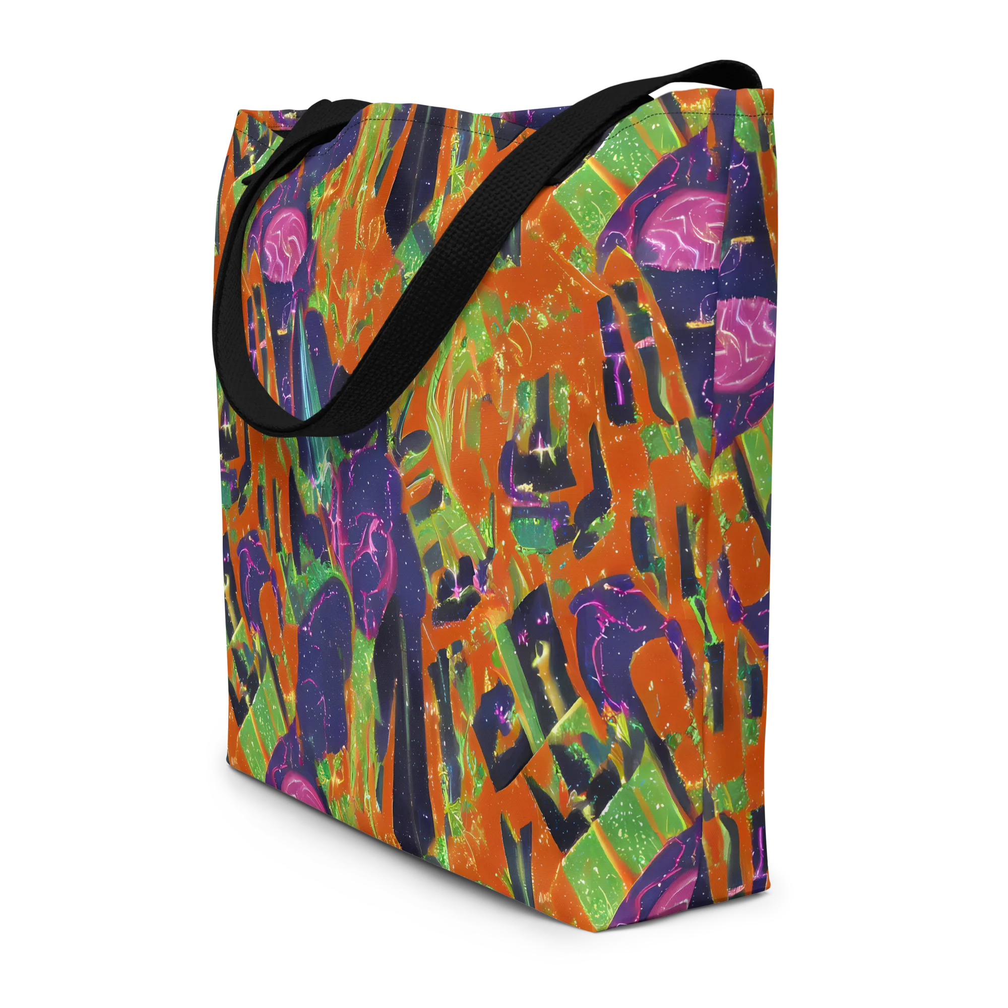 Starlit Static on Large Tote Bag W/ Pocket — Front