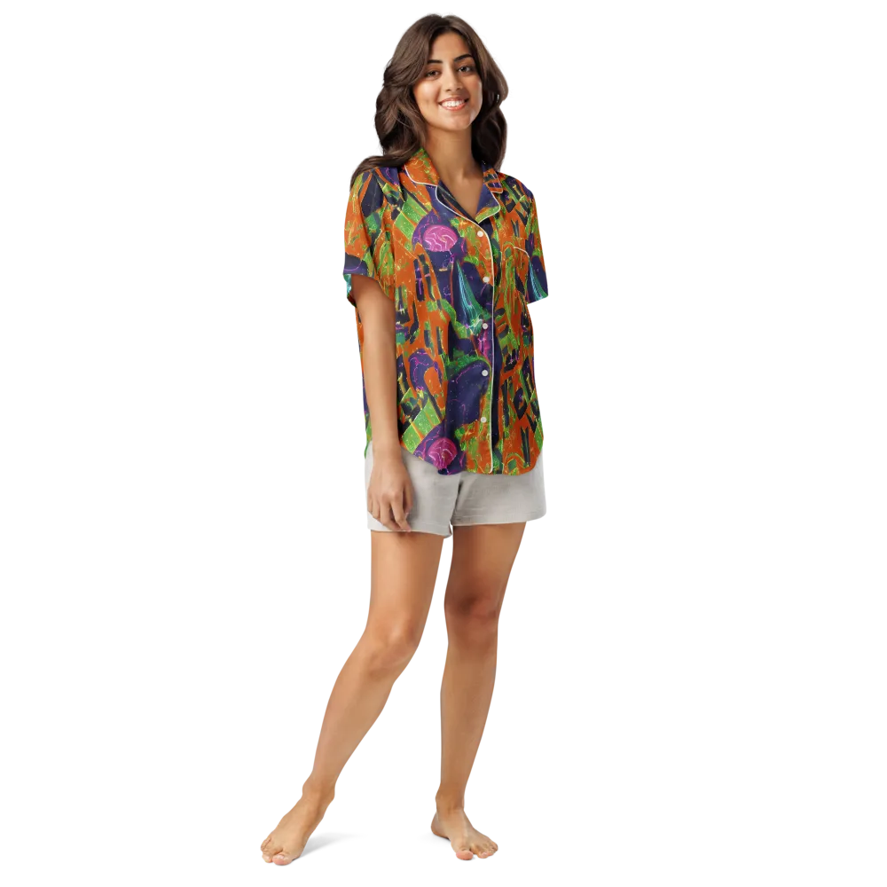 Starlit Static on Women's Short Sleeve Pajama Top — Front