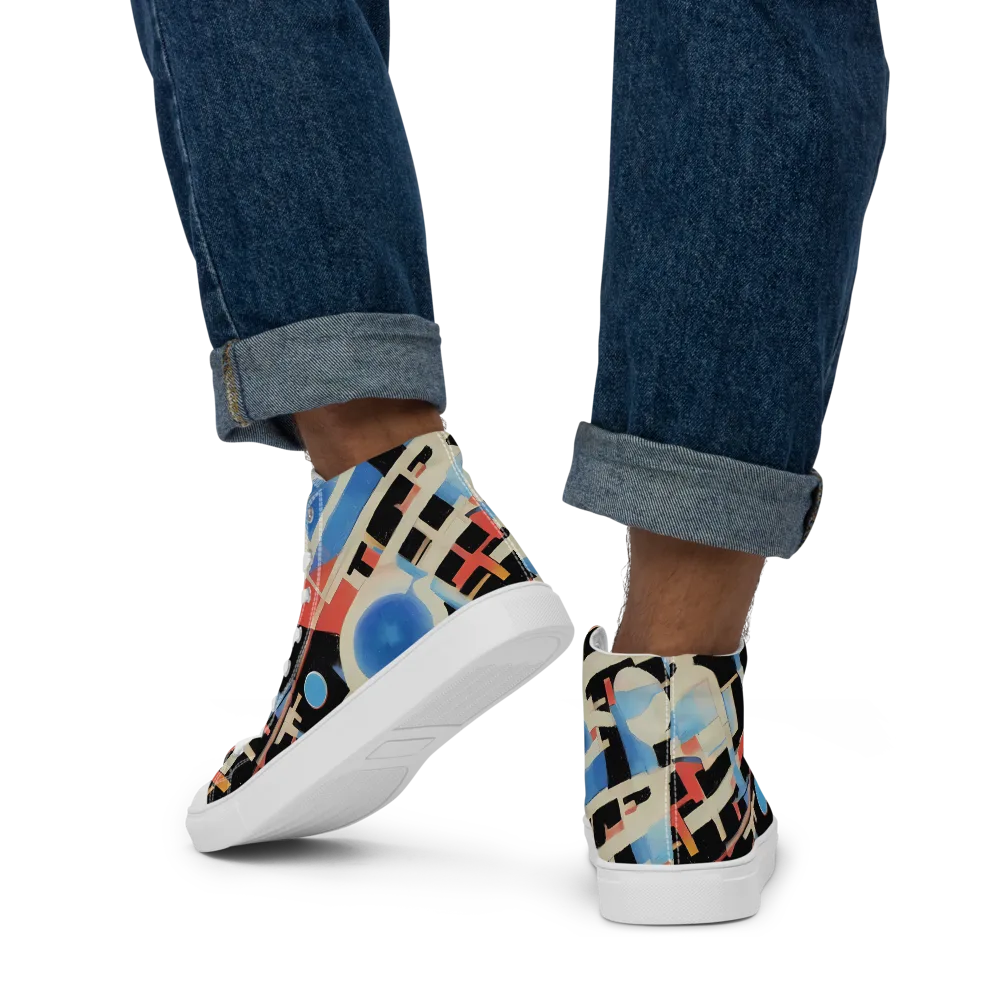 Orbit Deco on Men's High Top Canvas Shoes — Back