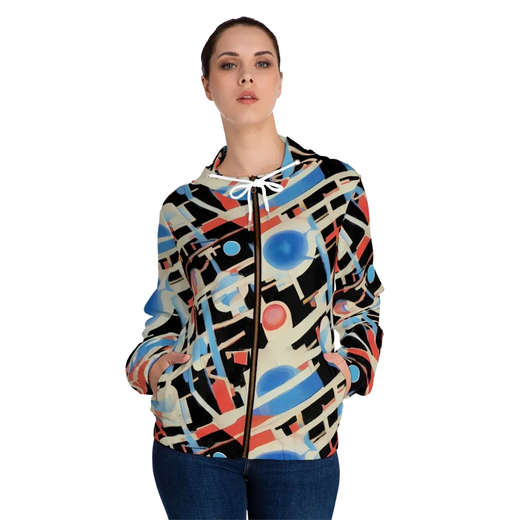 Orbit Deco on Women's Full-Zip Hoodie — Front On Person