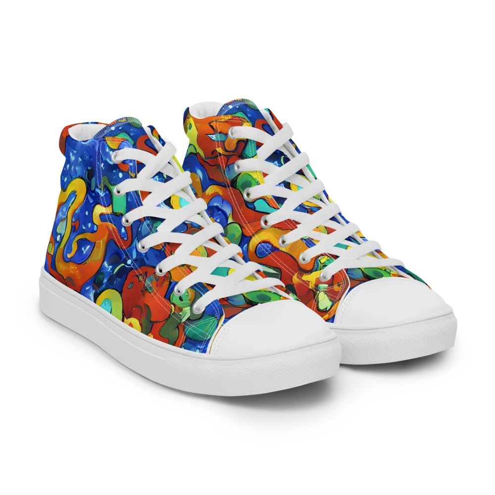 Technicolor Tide on Men's High Top Canvas Shoes — Right Front