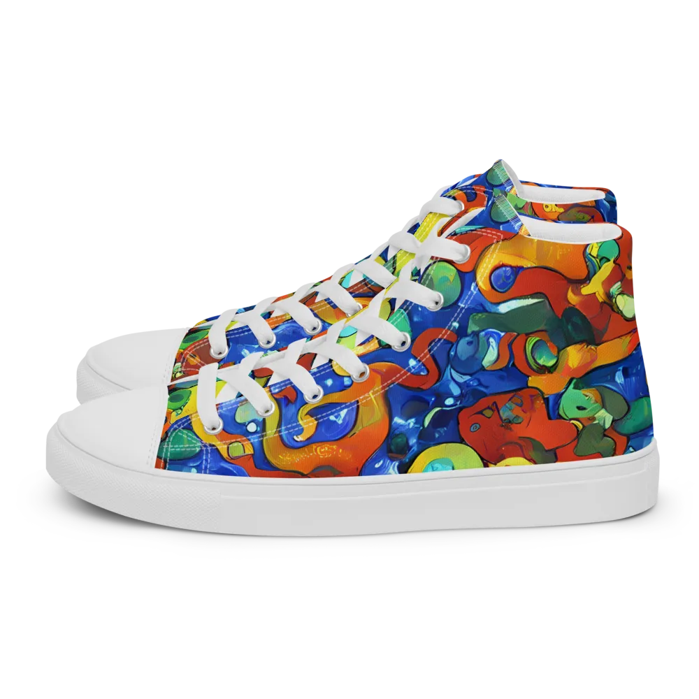 Technicolor Tide on Men's High Top Canvas Shoes — Left