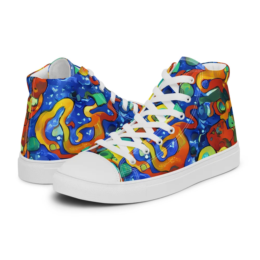 Technicolor Tide on Men's High Top Canvas Shoes — Left