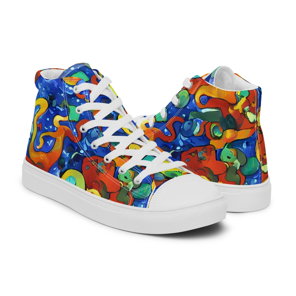 Technicolor Tide on Men's High Top Canvas Shoes — Right