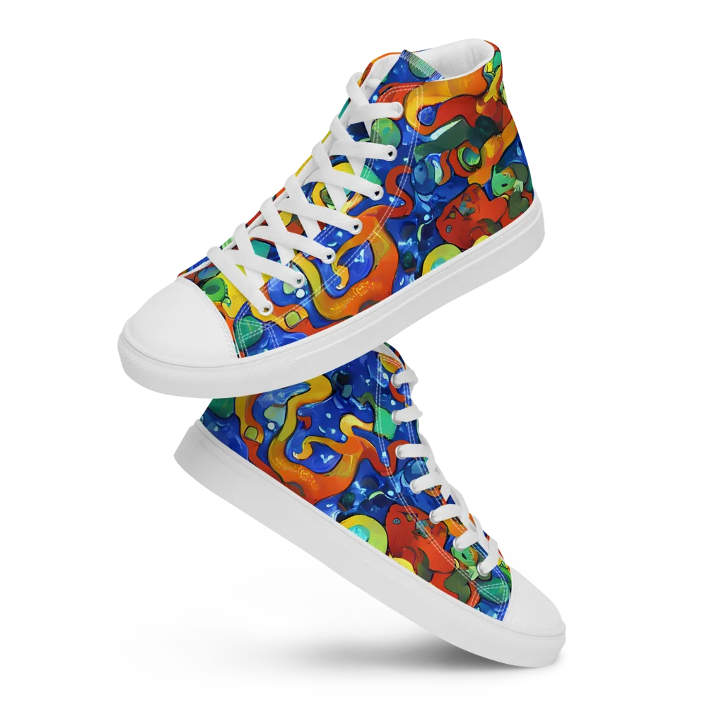 Technicolor Tide on Men's High Top Canvas Shoes — Front