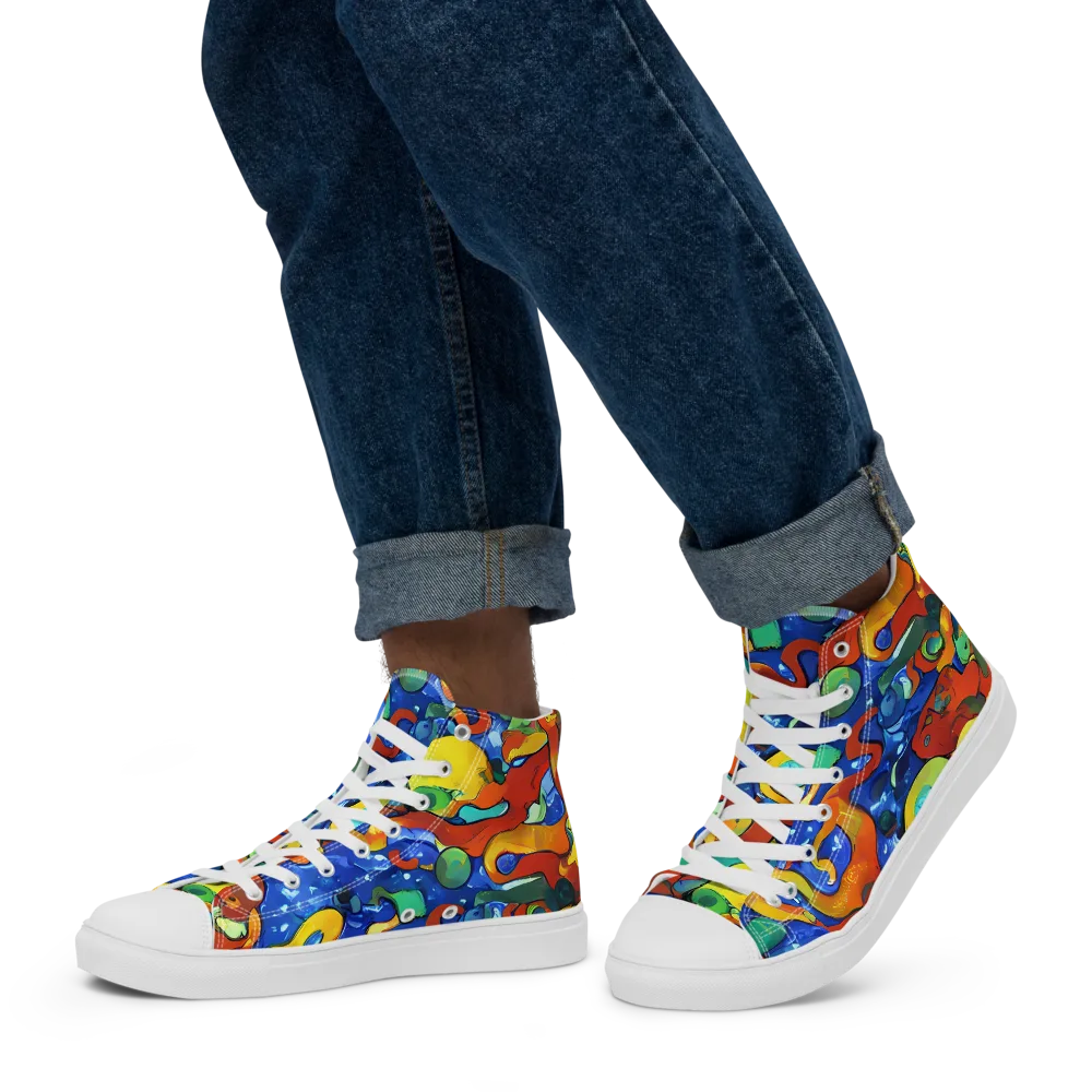 Technicolor Tide on Men's High Top Canvas Shoes — Left