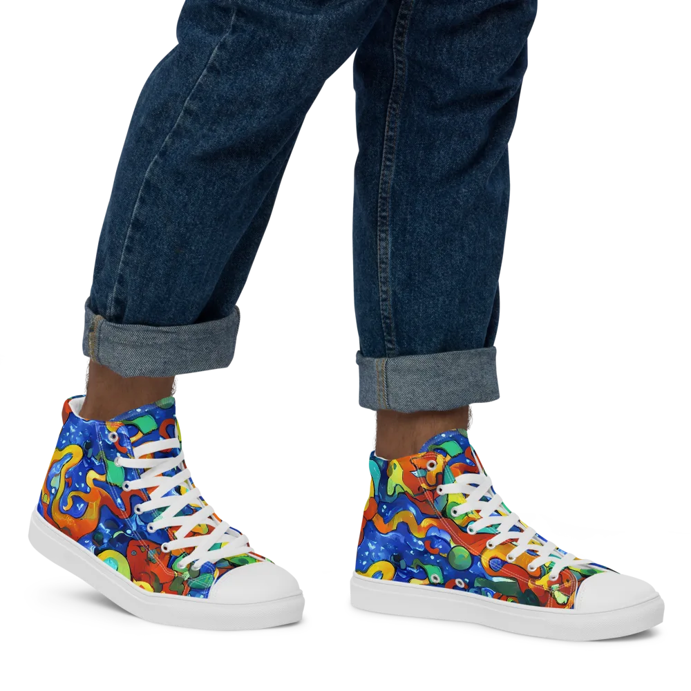 Technicolor Tide on Men's High Top Canvas Shoes — Right