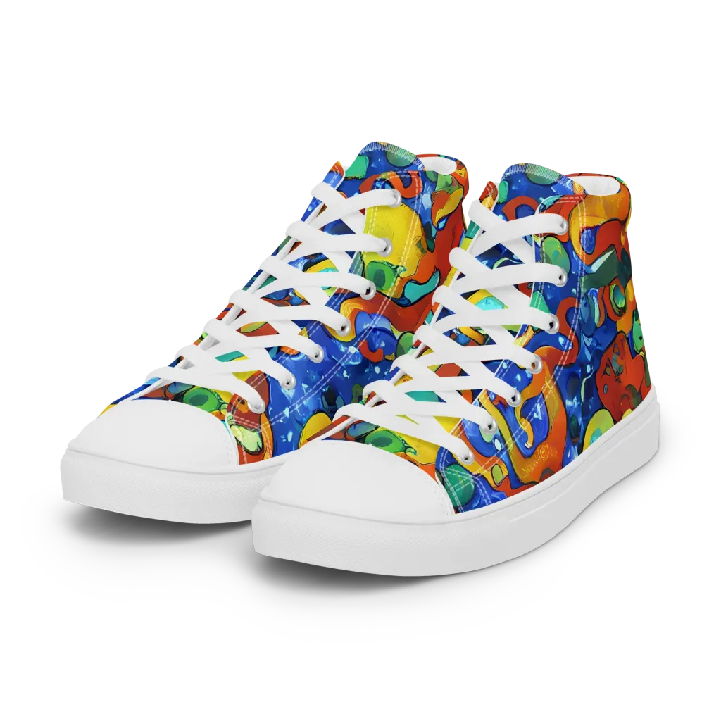 Technicolor Tide on Women's High Top Canvas Shoes — Left Front