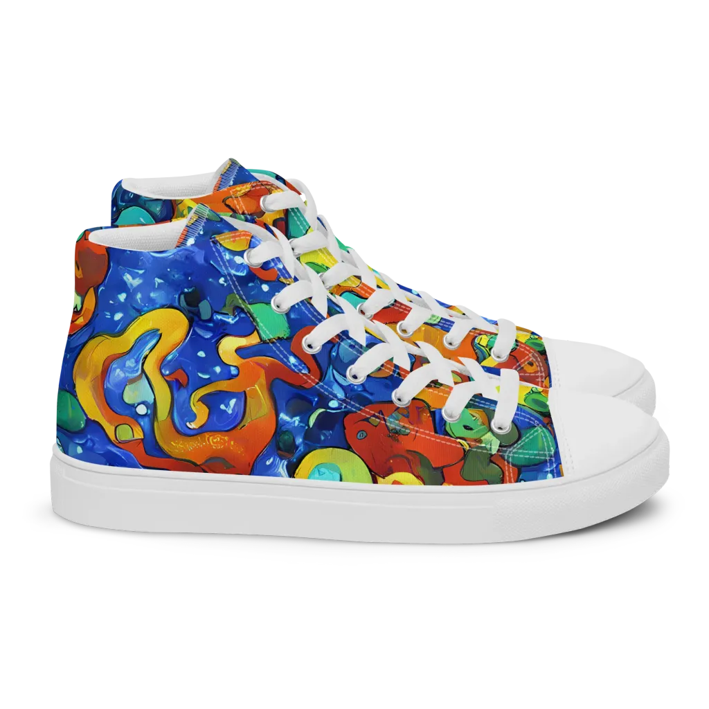 Technicolor Tide on Women's High Top Canvas Shoes — Right
