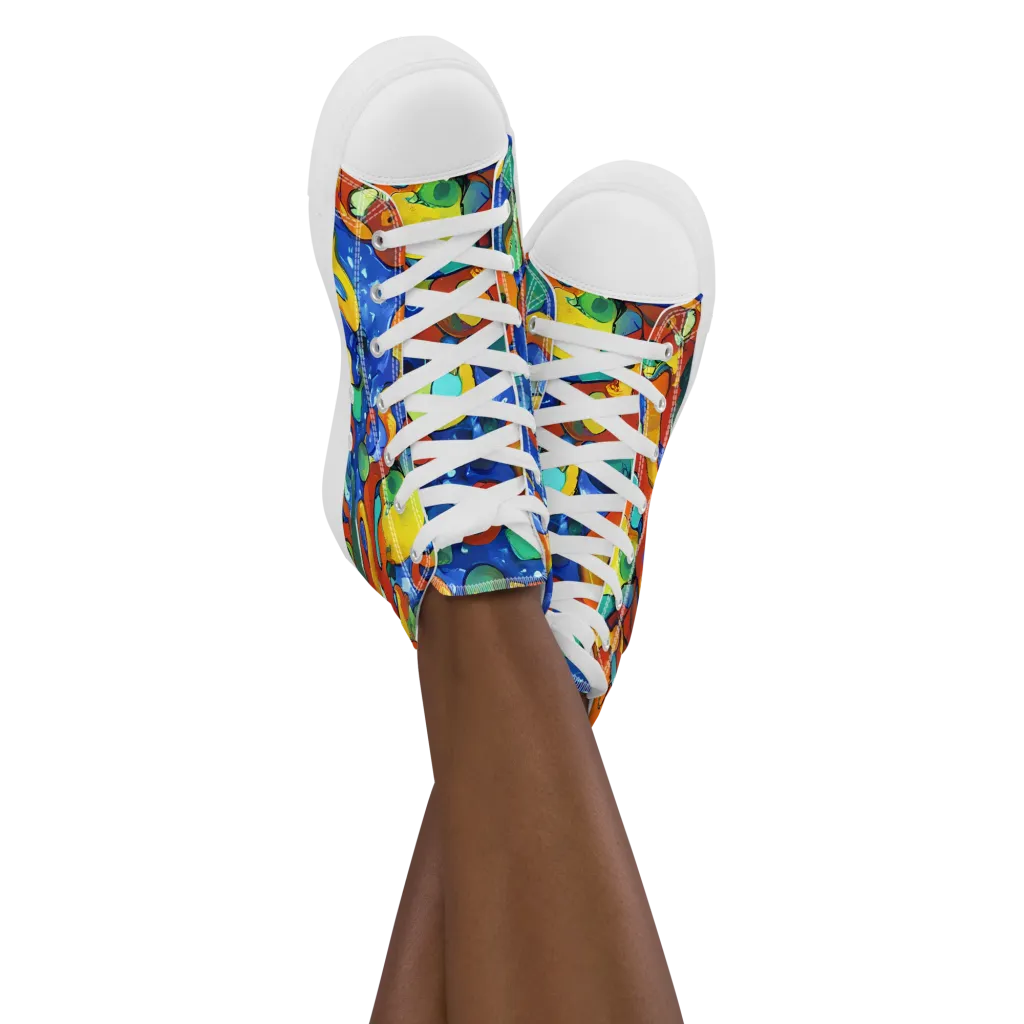 Technicolor Tide on Women's High Top Canvas Shoes — Front