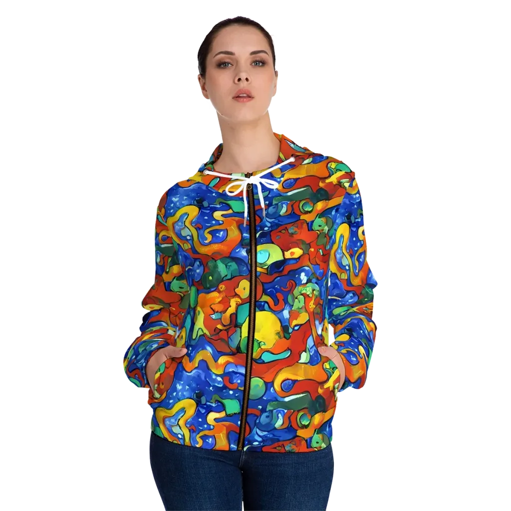 Technicolor Tide on Women's Full-Zip Hoodie — Front On Person