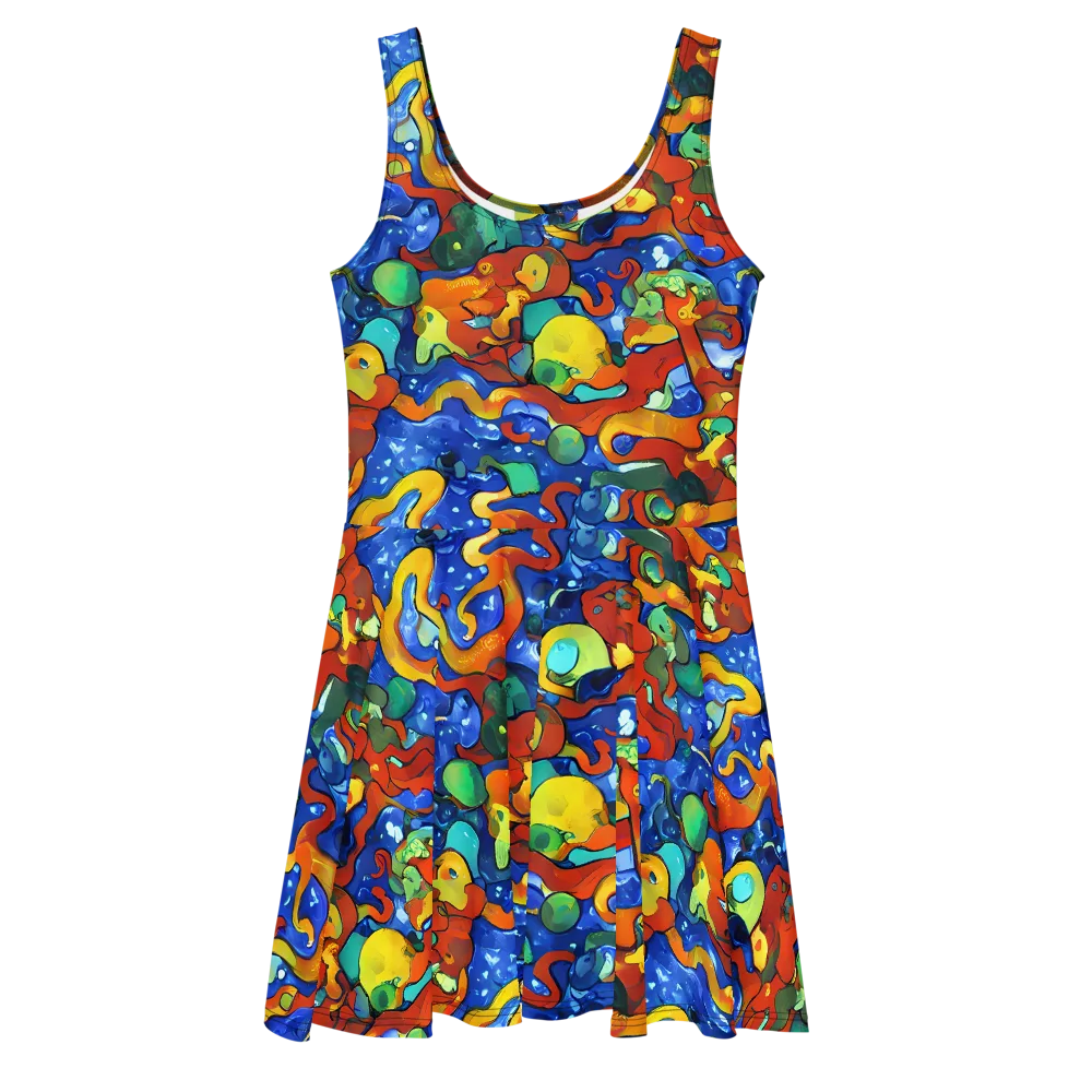 Technicolor Tide on Skater Dress — Front