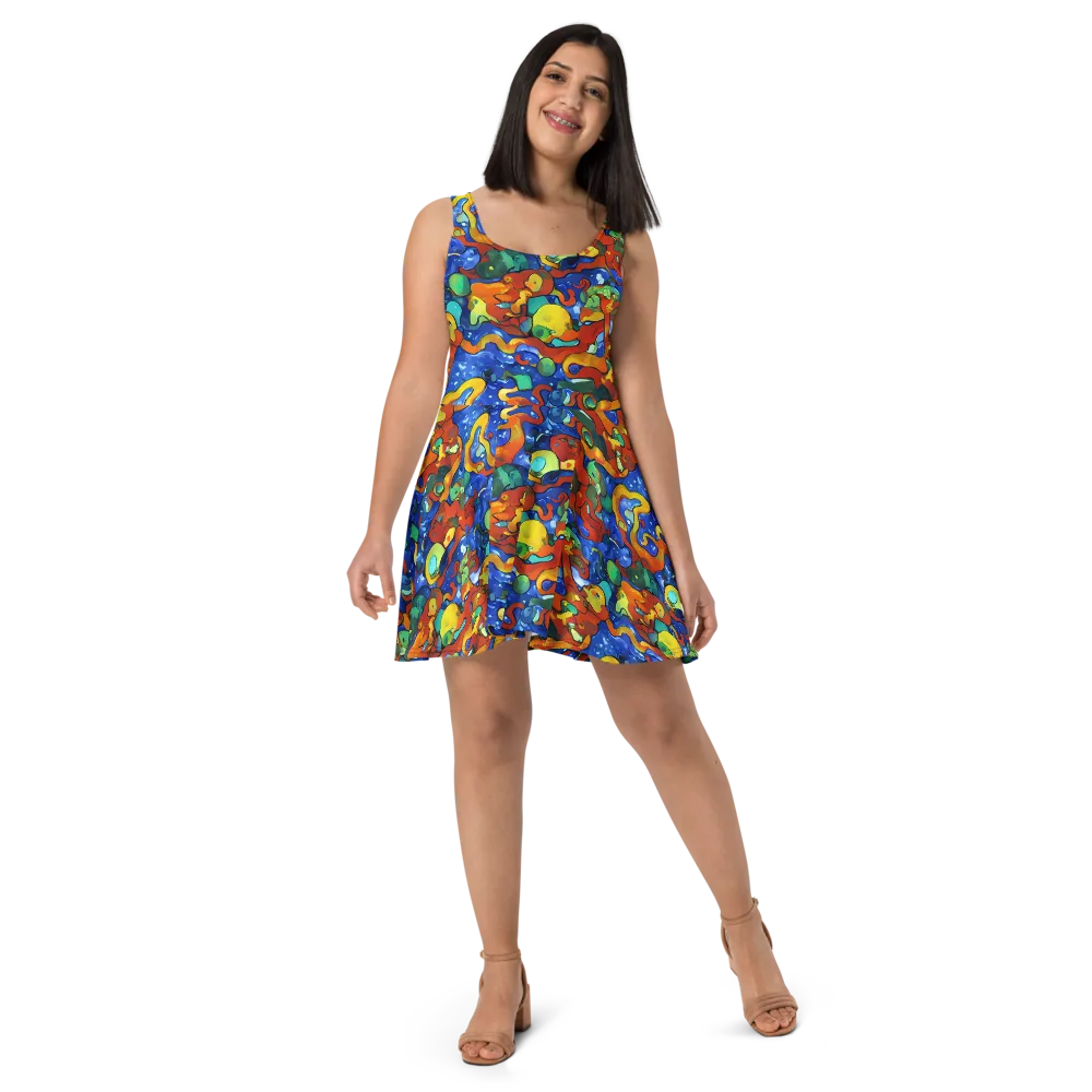 Technicolor Tide on Skater Dress — Front