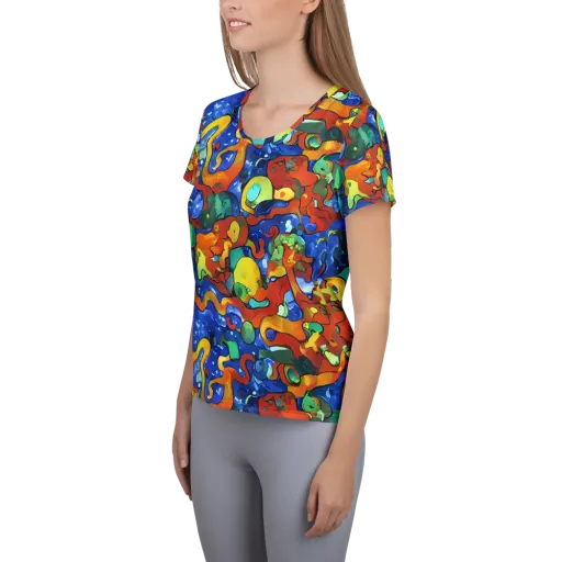 Technicolor Tide on a Women's Athletic T-Shirt