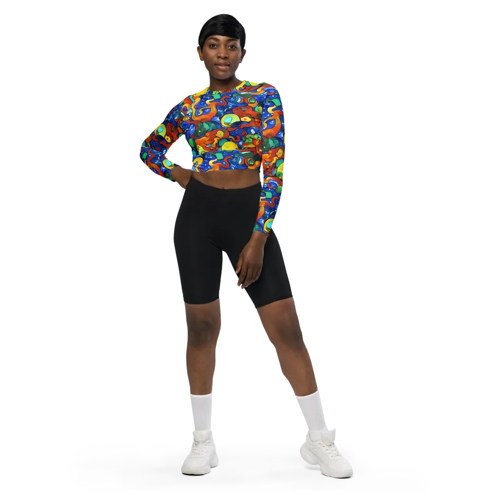 Technicolor Tide on Long Sleeve Crop Top — Front