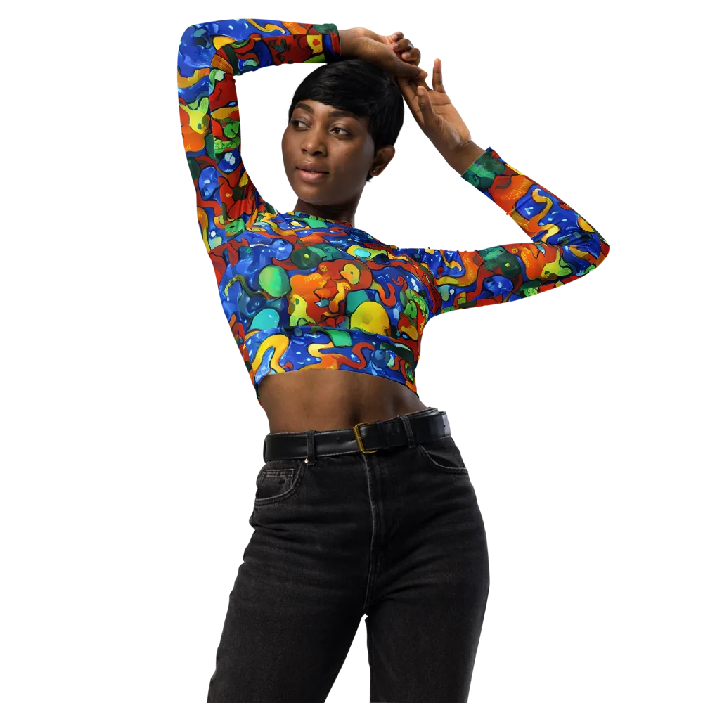 Technicolor Tide on Long Sleeve Crop Top — Front