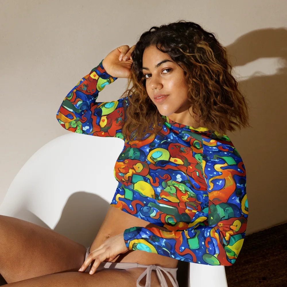 Technicolor Tide on Long Sleeve Crop Top — Left Front