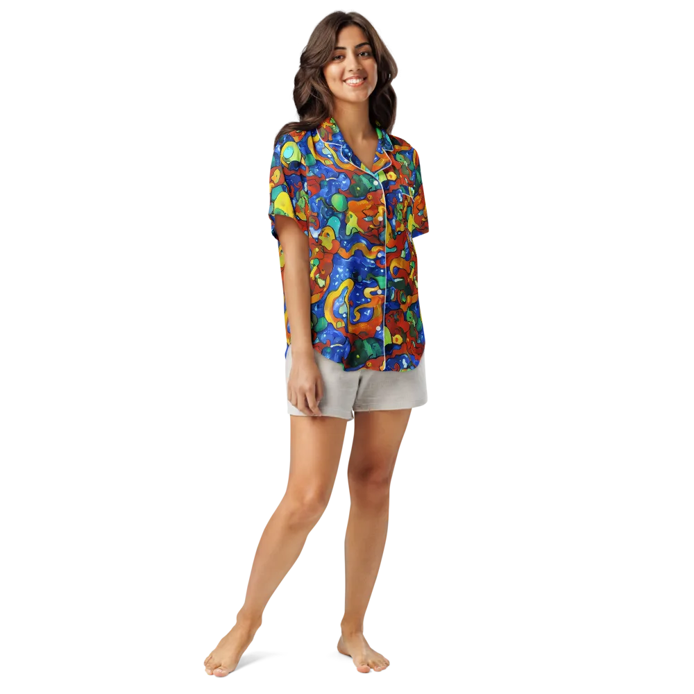 Technicolor Tide on Women's Short Sleeve Pajama Top — Front